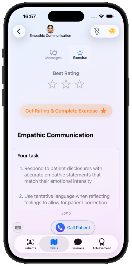 Exercise rating screen before rating